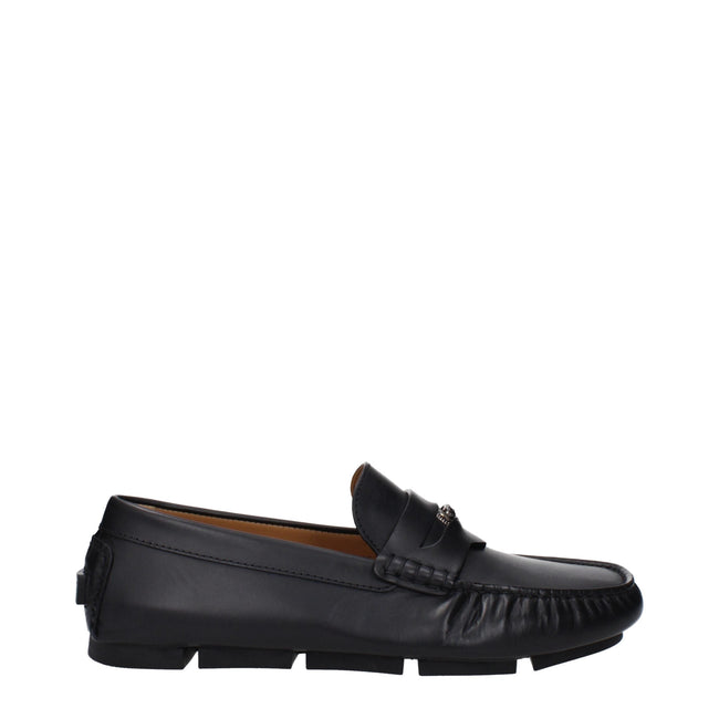 Versace Black Leather Slip-On Loafers Versace