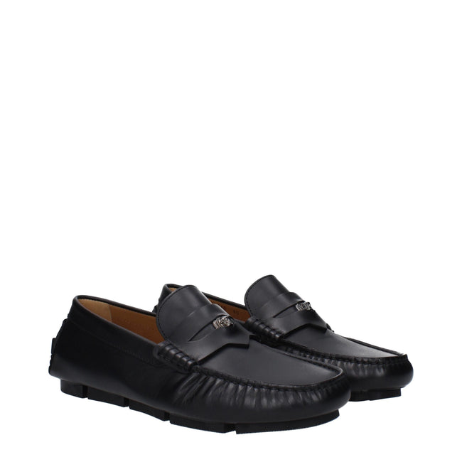 Versace Black Leather Slip-On Loafers Versace