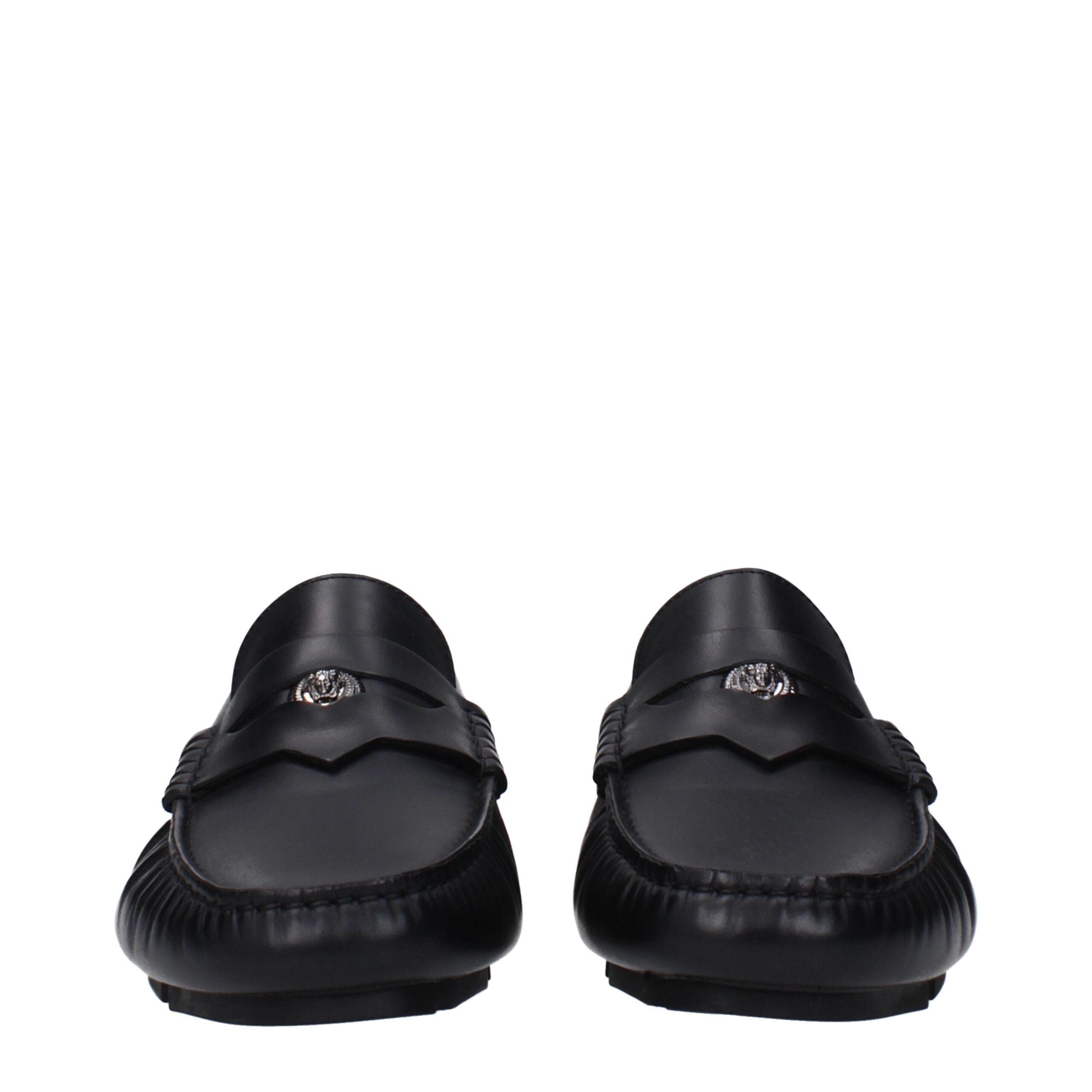 Versace Black Leather Slip-On Loafers Versace