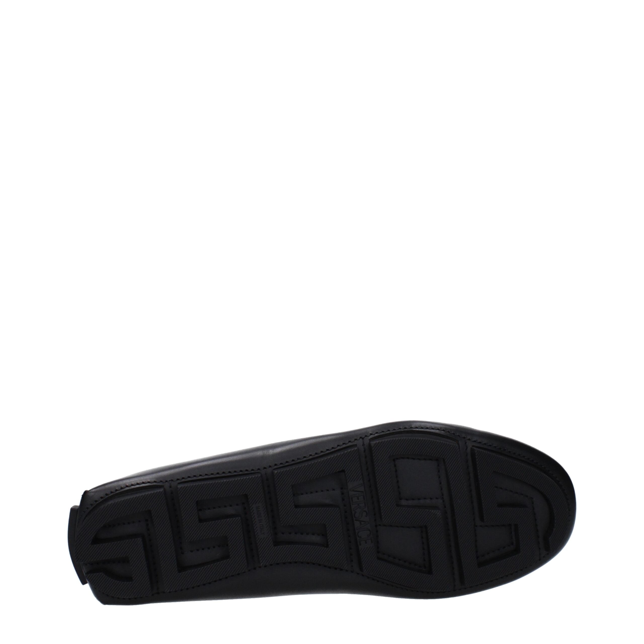 Versace Black Leather Slip-On Loafers Versace