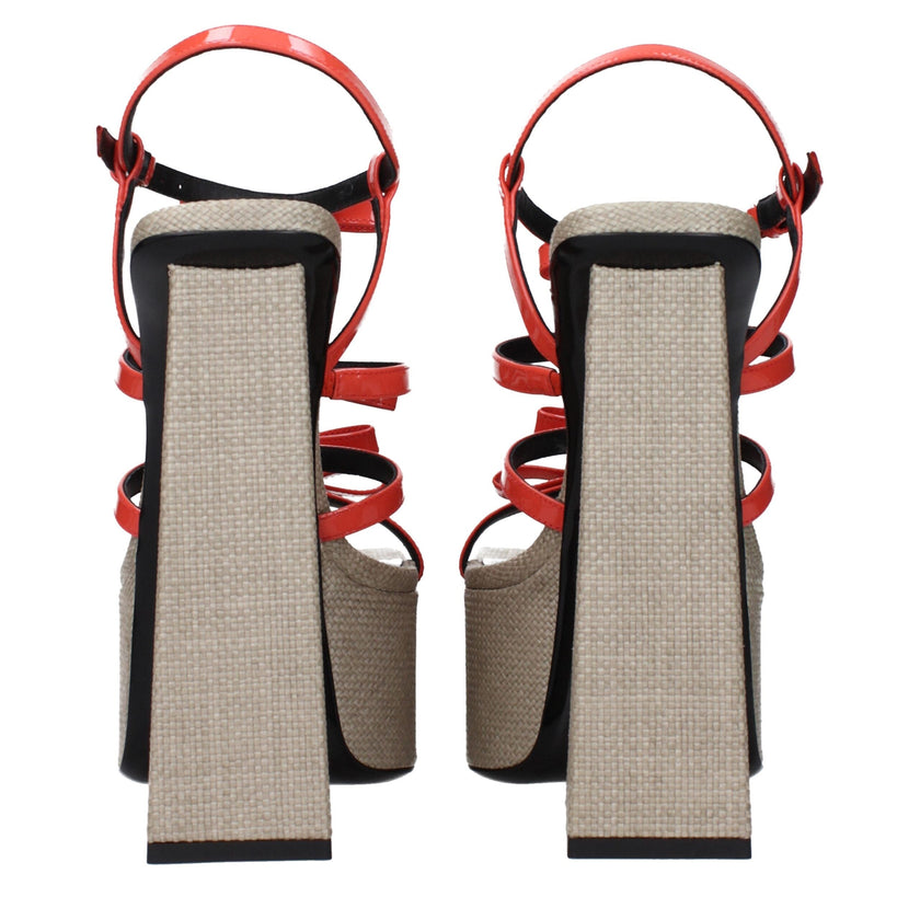 Versace Orange Leather Platform Sandals Versace