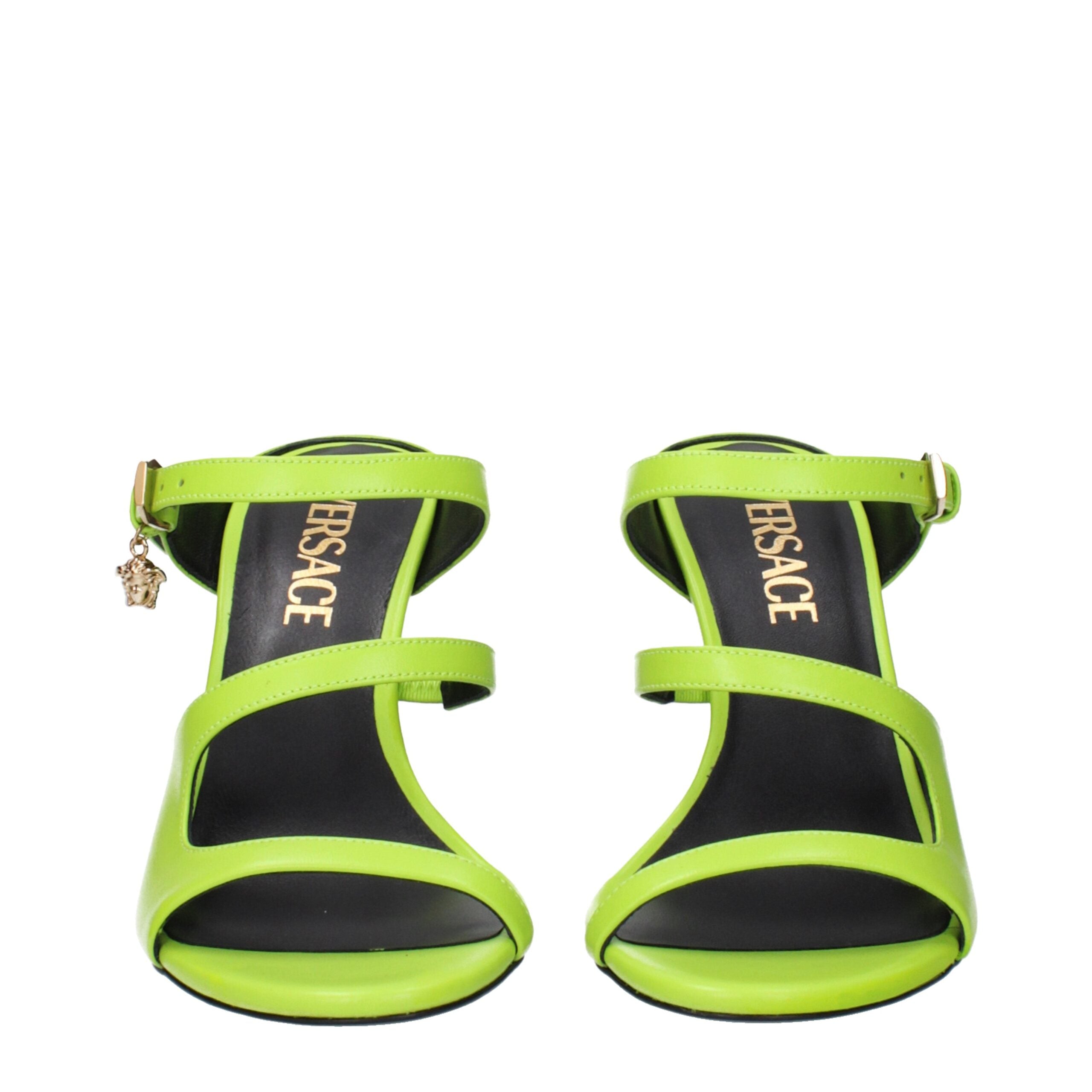 Versace Green Leather Stiletto Heels Sandals Versace