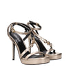Versace Gold Leather Stiletto Heels Sandals Versace