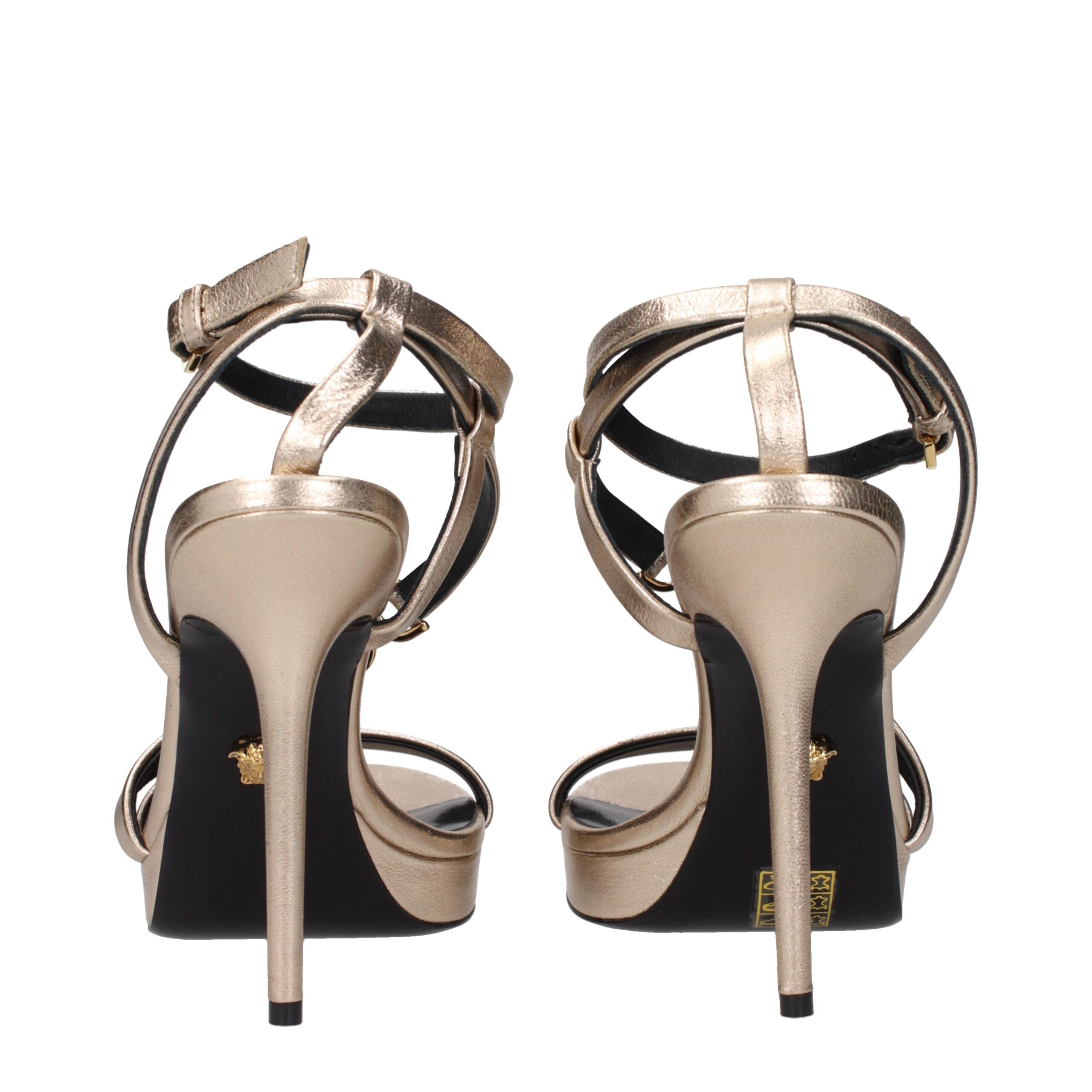 Versace Gold Leather Stiletto Heels Sandals Versace