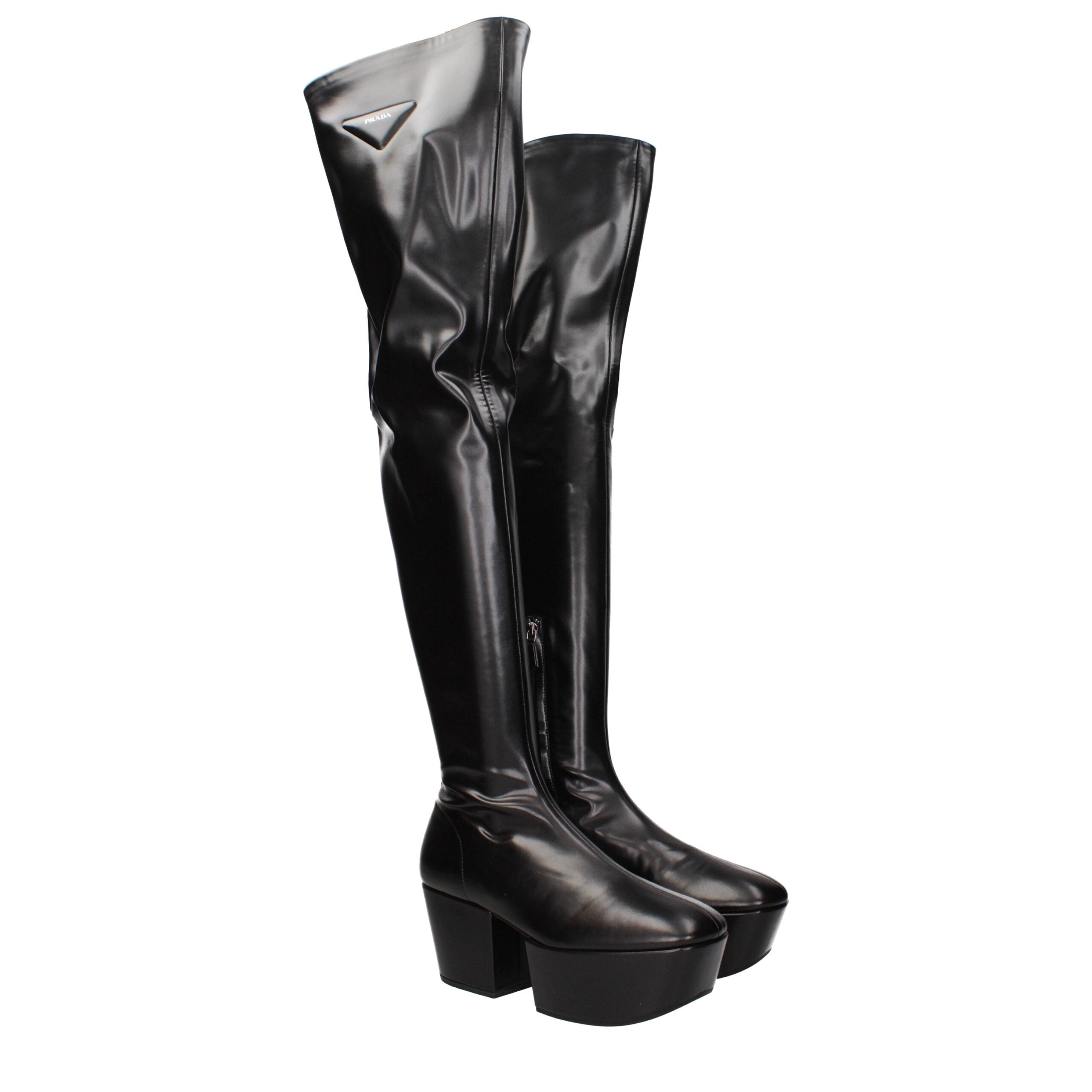Prada Black Leather Over The Knee Prada