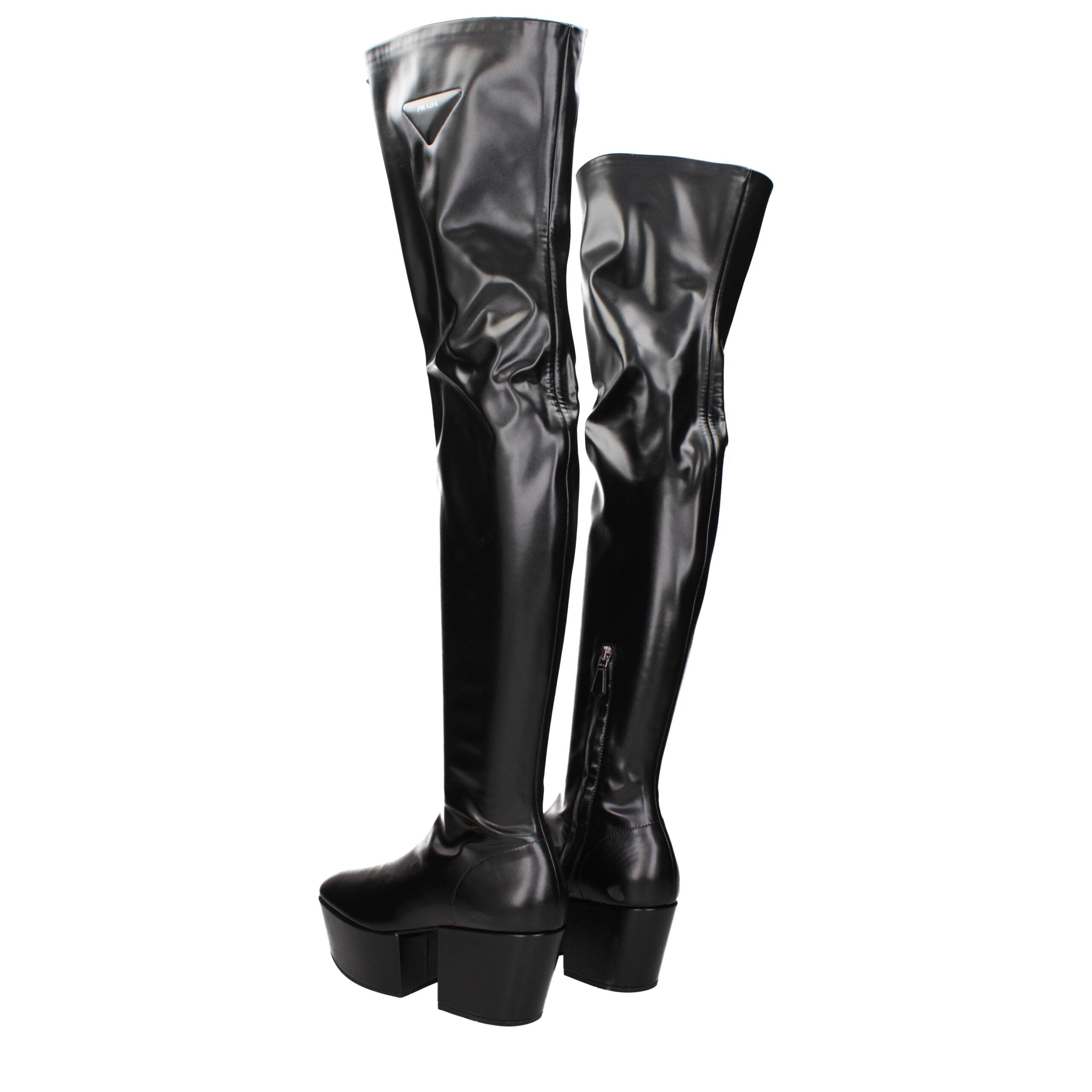 Prada Black Leather Over The Knee Prada
