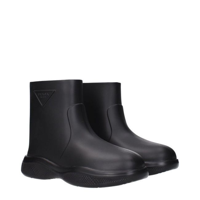 Prada Black Cotton Ankle Boots Prada