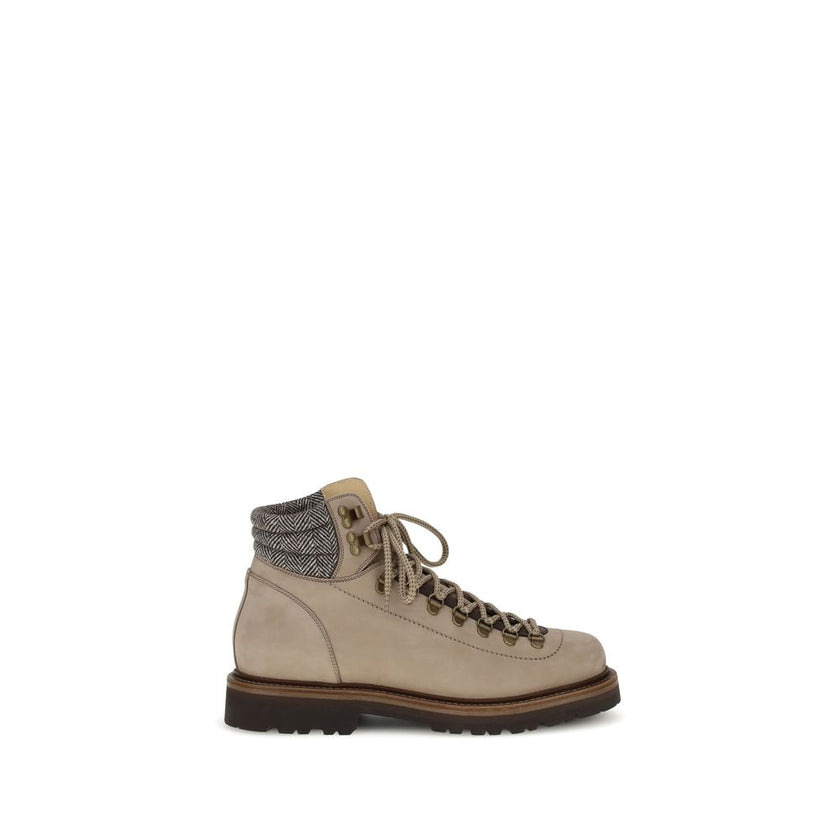 Brunello Cucinelli Beige Calf Leather Bos Taurus Lace-Up Boots Brunello Cucinelli