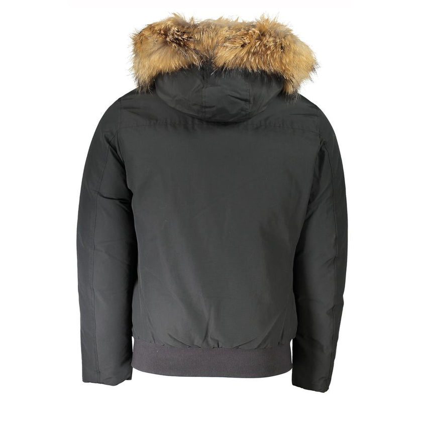 Woolrich Gray Cotton Men Jacket with Hood and Removable Fur Woolrich