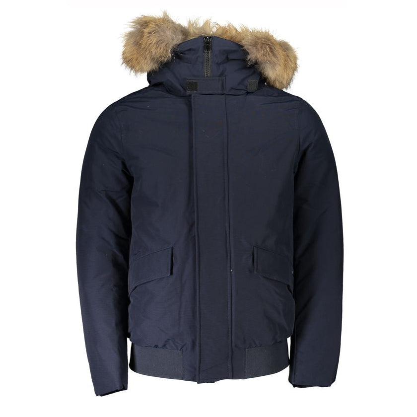 Woolrich Blue Cotton Men's Jacket with Removable Hood Woolrich