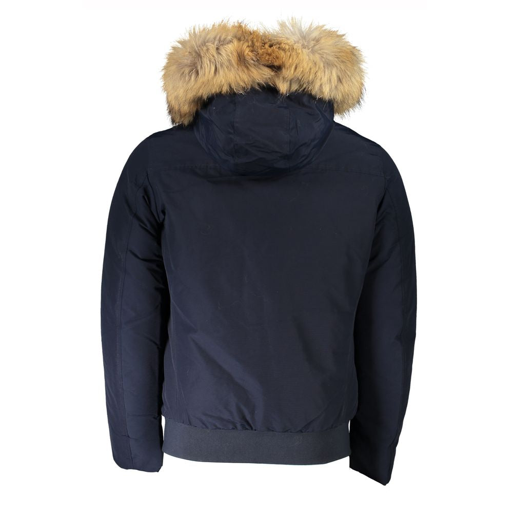 Woolrich Blue Cotton Men's Jacket with Removable Hood Woolrich