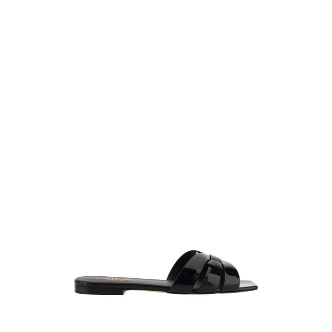 Saint Laurent Black Calf Leather Bos Taurus Flat Sandals Saint Laurent