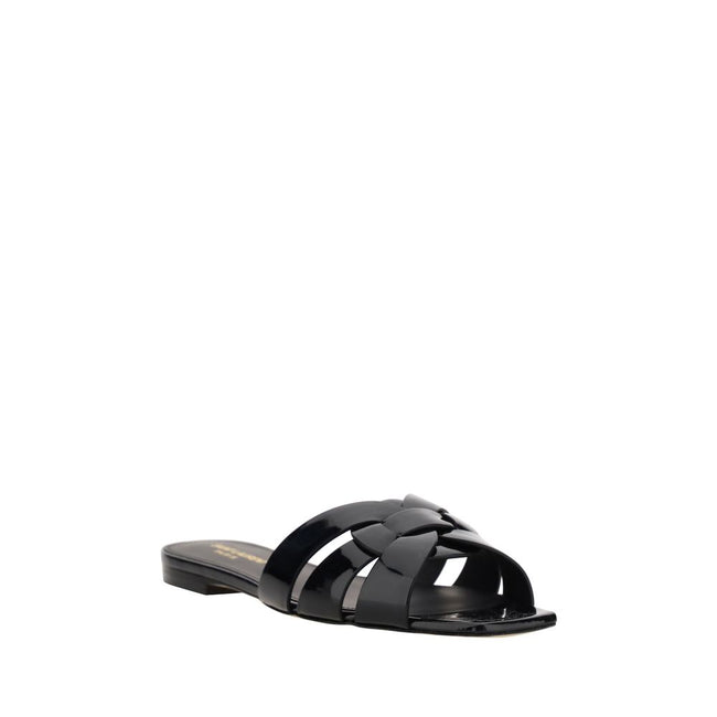 Saint Laurent Black Calf Leather Bos Taurus Flat Sandals Saint Laurent
