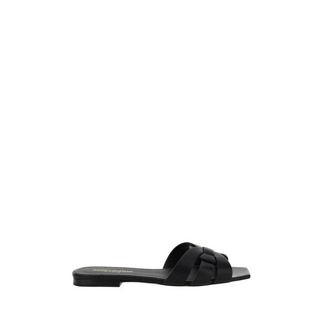 Saint Laurent Black Calf Leather Bos Taurus Flat Sandals Saint Laurent