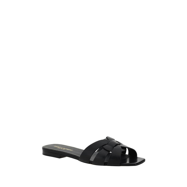 Saint Laurent Black Calf Leather Bos Taurus Flat Sandals Saint Laurent
