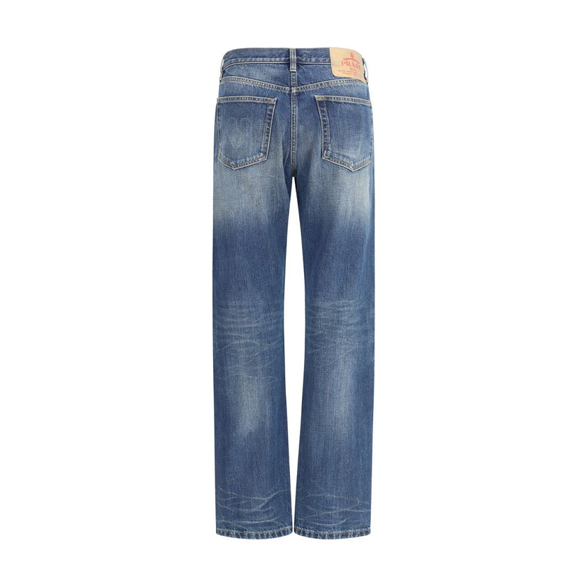 Prada Blue Cotton Straight-Leg Jeans Prada