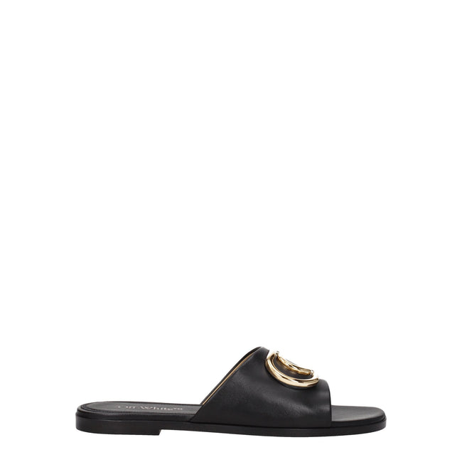 Off-White Black Leather Slippers Sandals Off-White