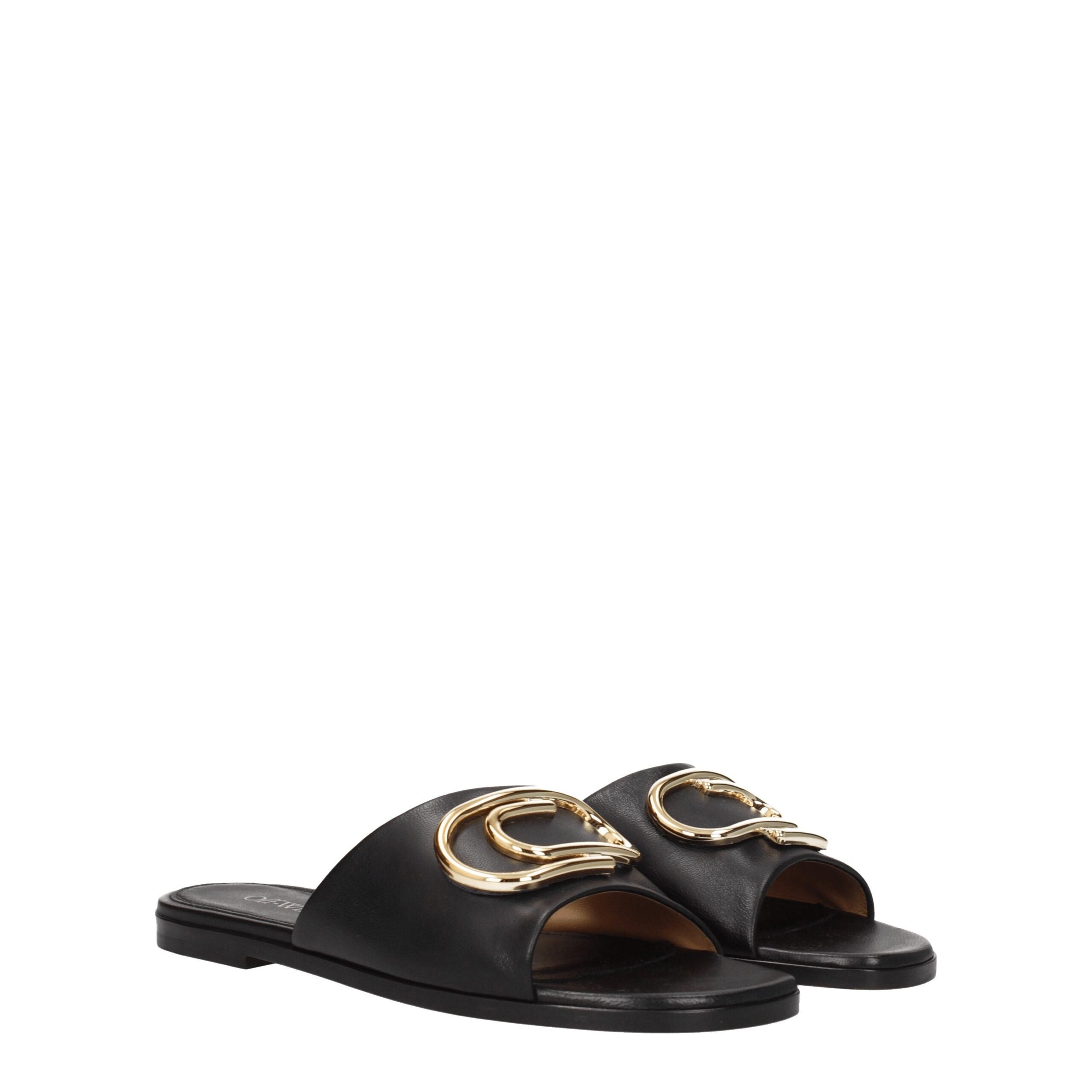 Off-White Black Leather Slippers Sandals Off-White