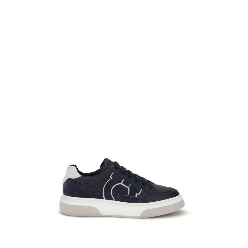 Ferragamo Blue Calf Leather Bos Taurus Low Top Sneakers Ferragamo