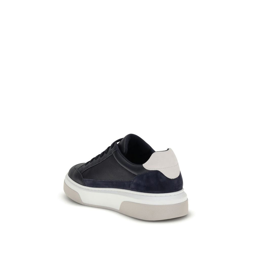 Ferragamo Blue Calf Leather Bos Taurus Low Top Sneakers Ferragamo