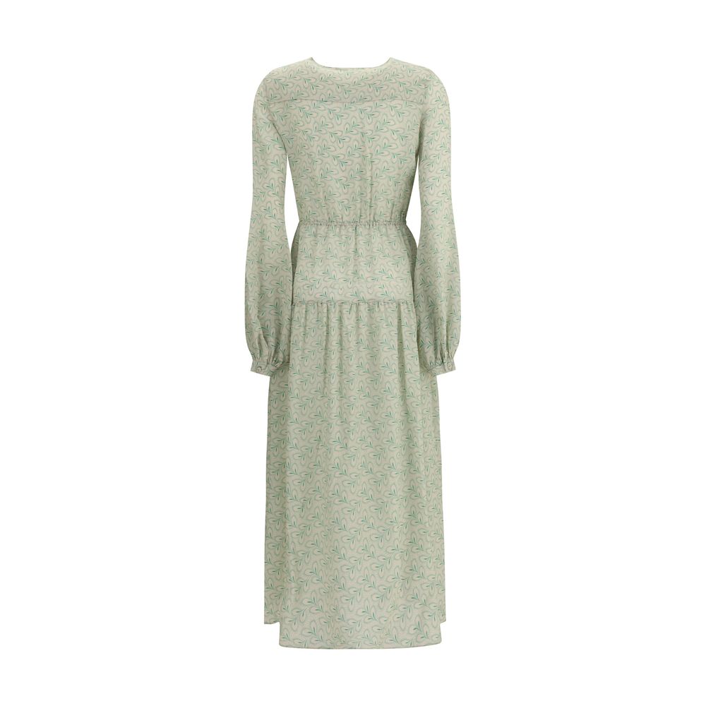 Kristina Ti Silk long Dress with foliage print Kristina Ti