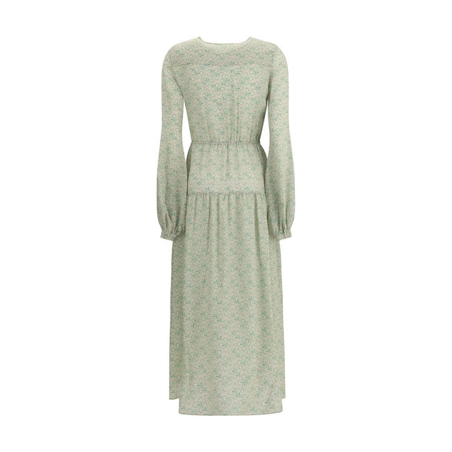 Kristina Ti Silk long Dress with foliage print Kristina Ti
