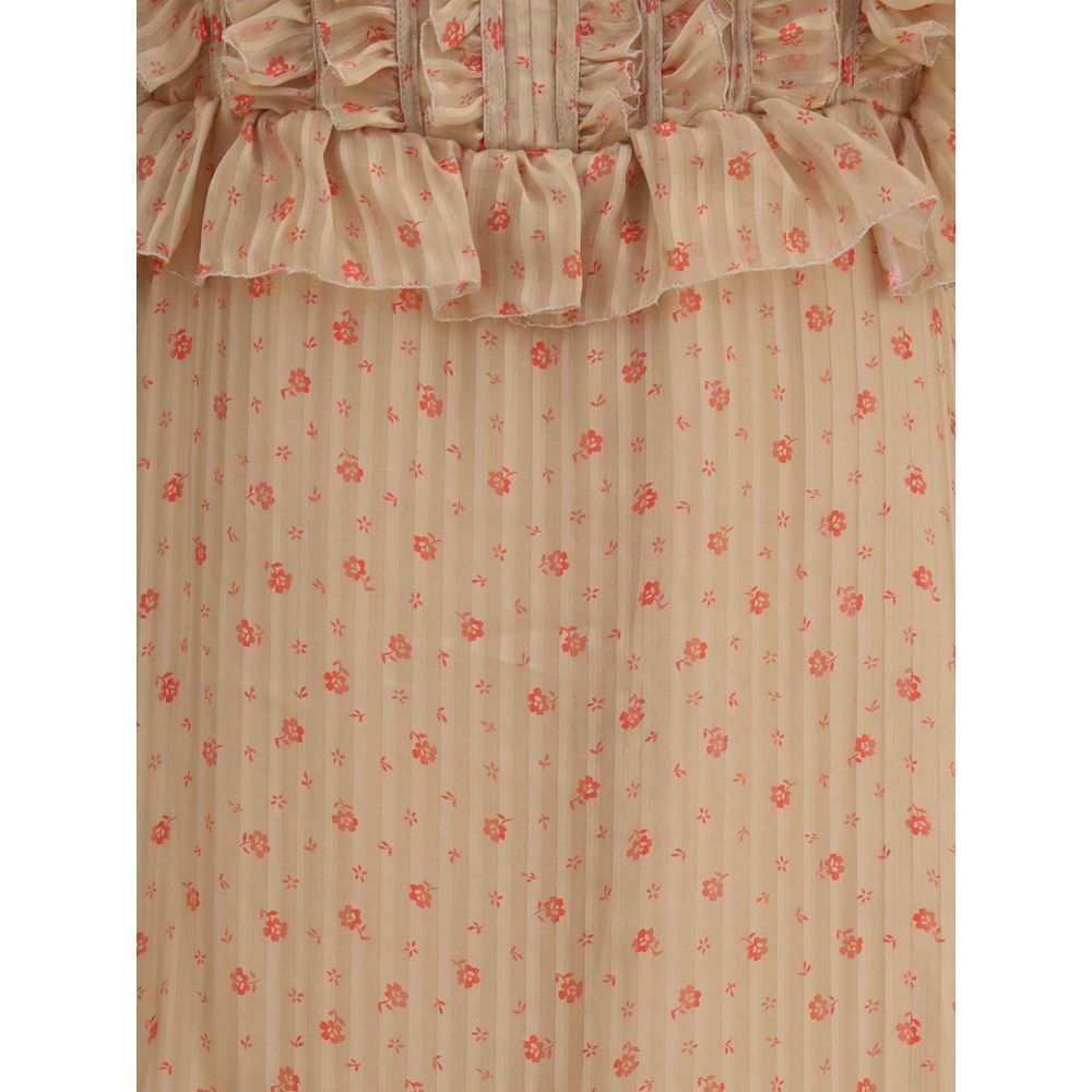 Kristina Ti Silk long Dress with rouches Kristina Ti