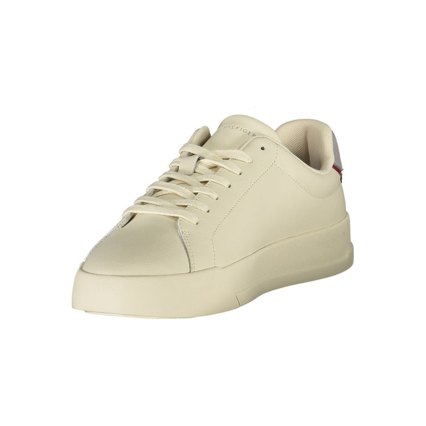 Tommy Hilfiger Beige Leather Men Sneaker Tommy Hilfiger