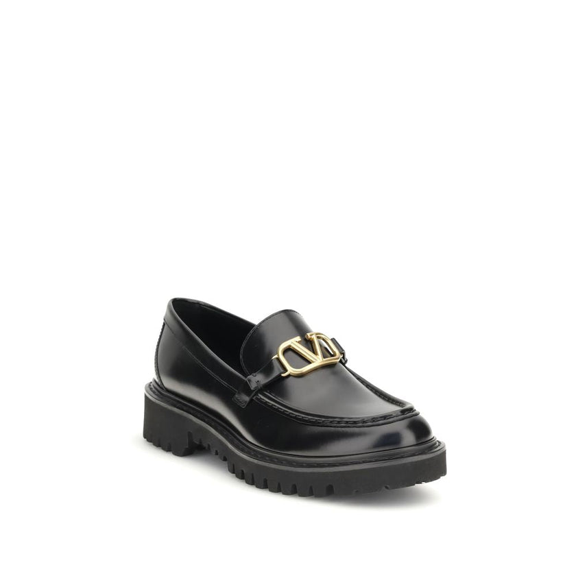 Valentino Garavani Black Leather Slip-On Loafers Valentino Garavani