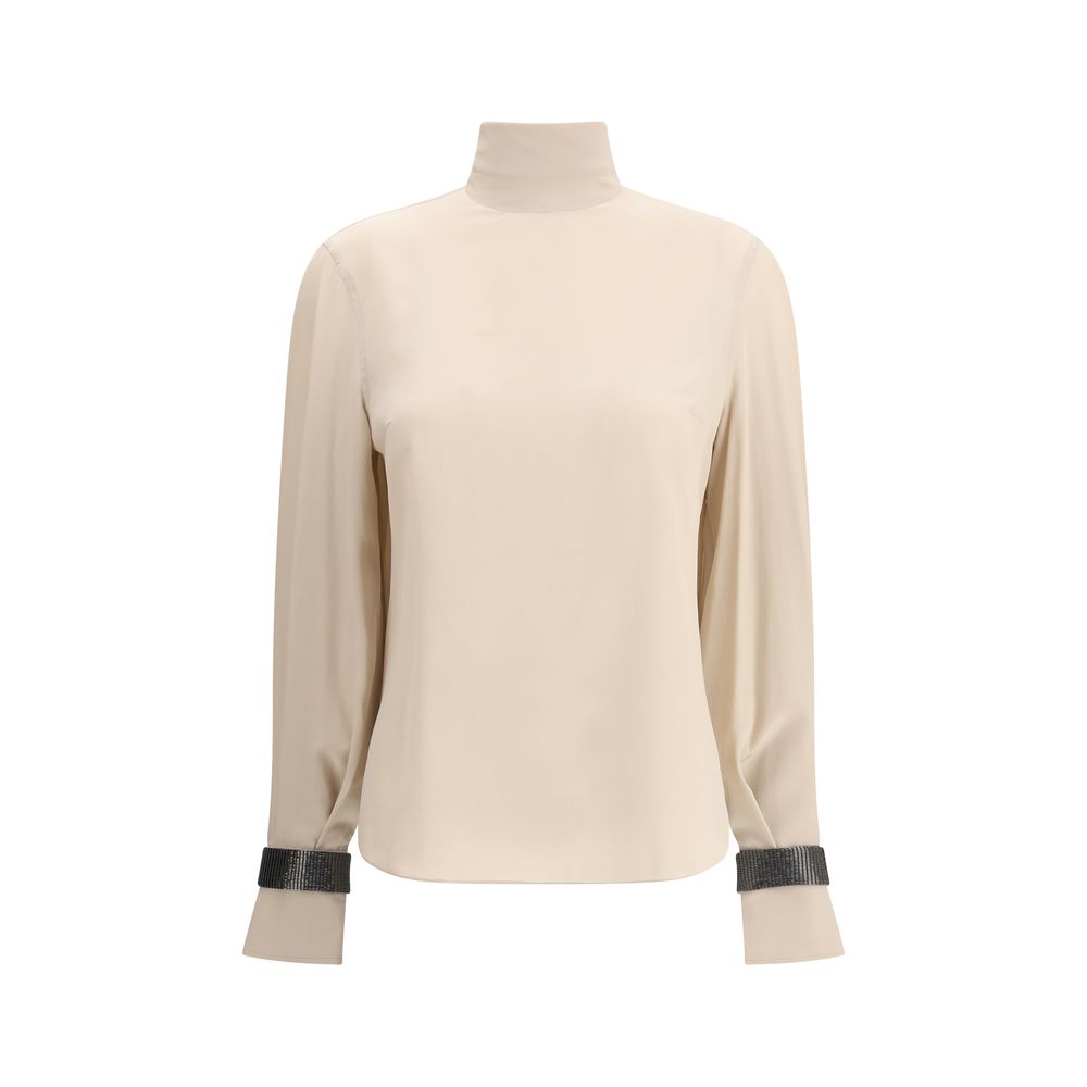 Brunello Cucinelli Silk turtleneck Blouse with Precious Bracelets Brunello Cucinelli
