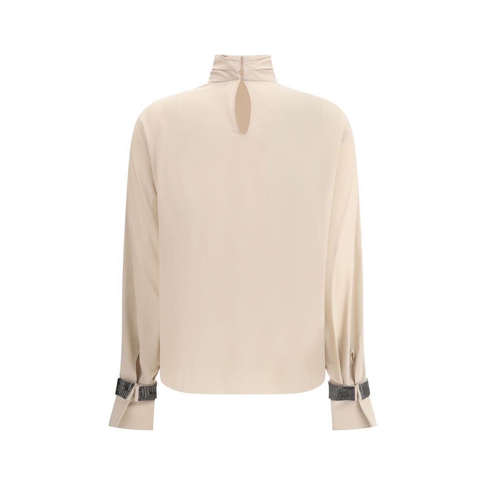 Brunello Cucinelli Silk turtleneck Blouse with Precious Bracelets Brunello Cucinelli