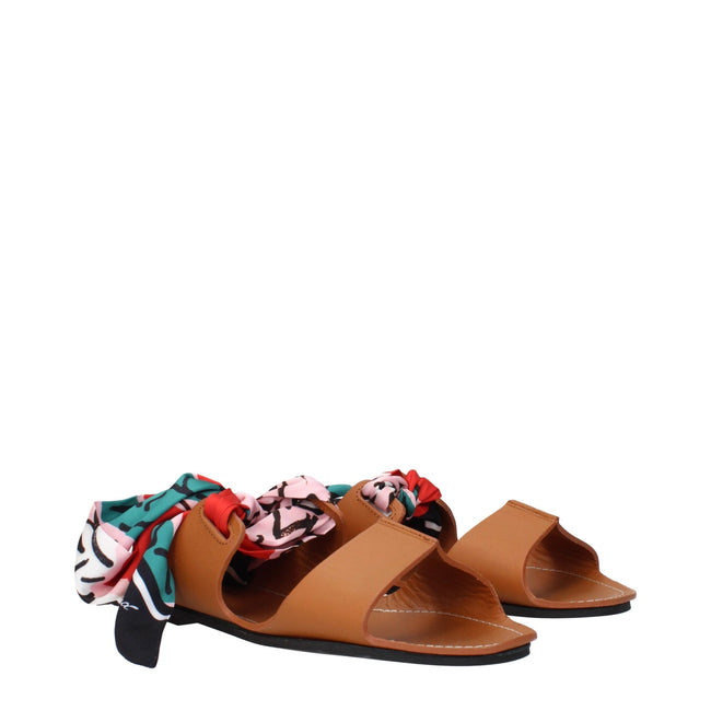 Max Mara Brown Leather Flat Sandals Max Mara