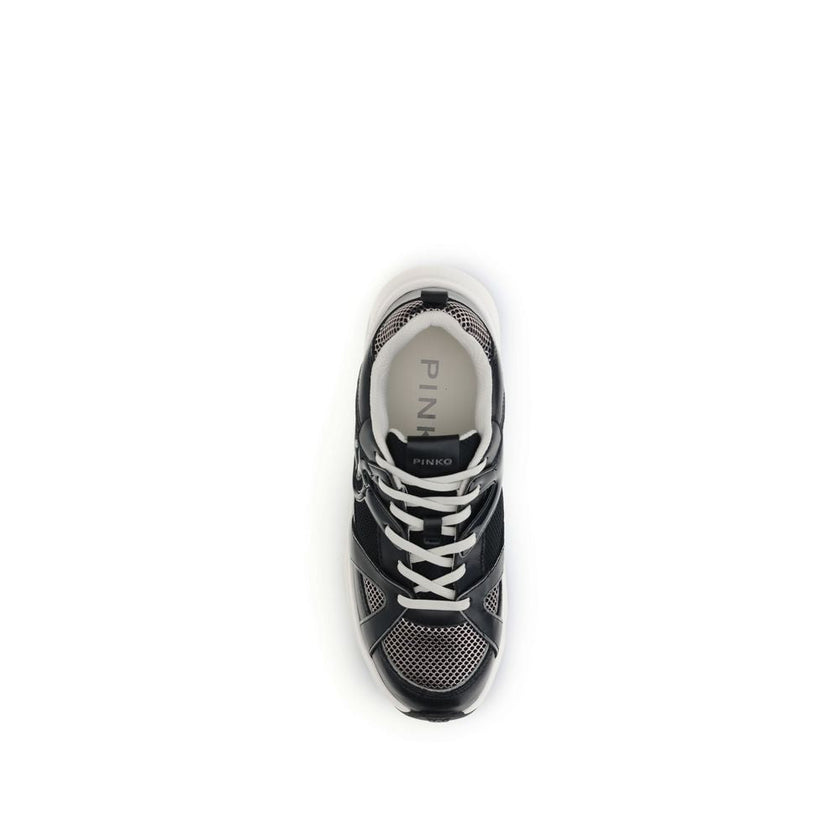 PINKO Black Calf Leather Bos Taurus Chunky Sneakers PINKO