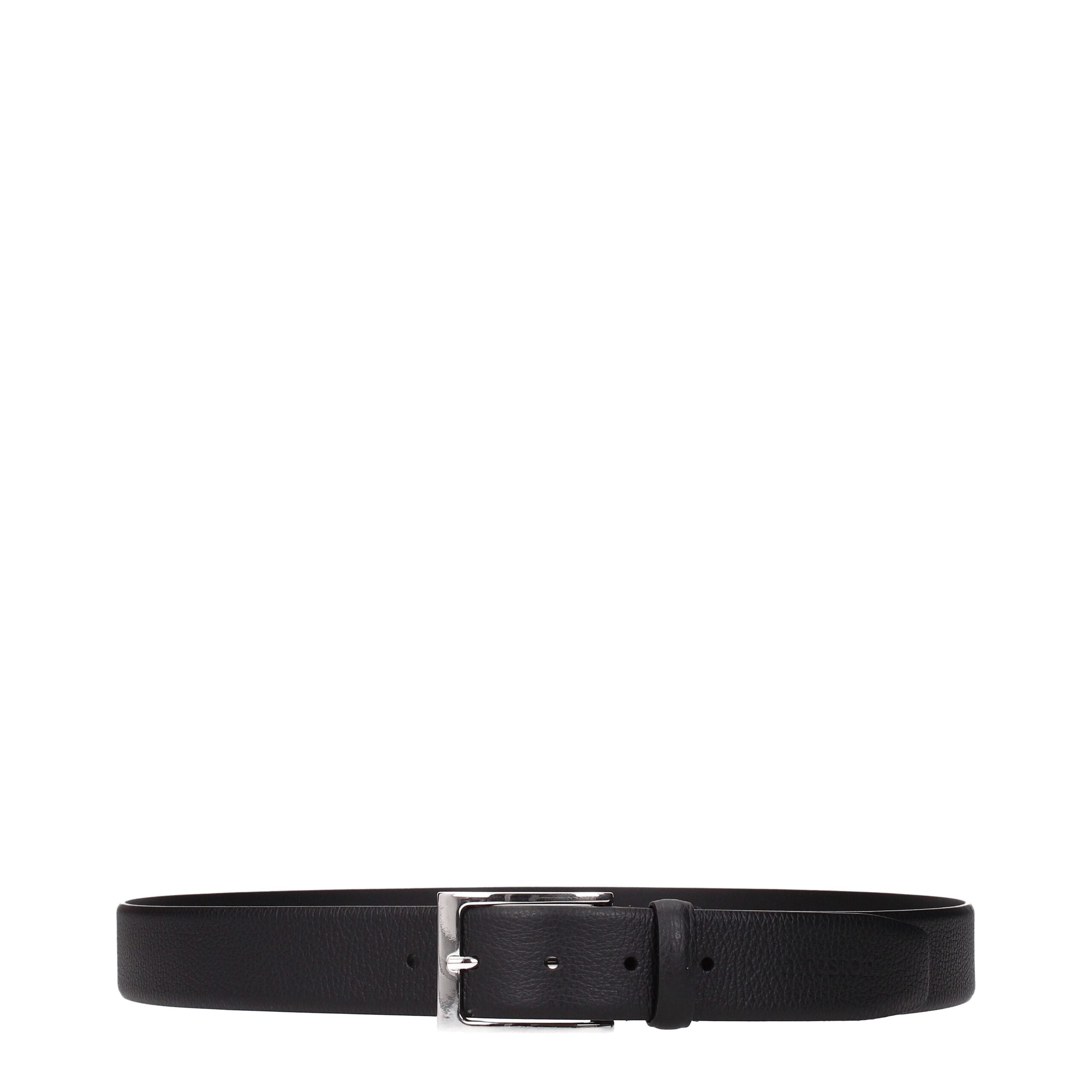 Testoni Black Leather Regular Belts Testoni