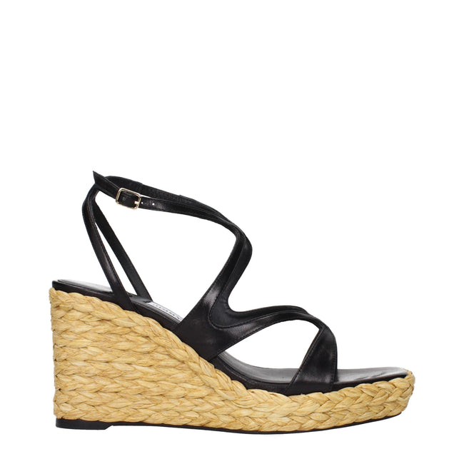Jimmy Choo Black Leather Wedges Sandals Jimmy Choo