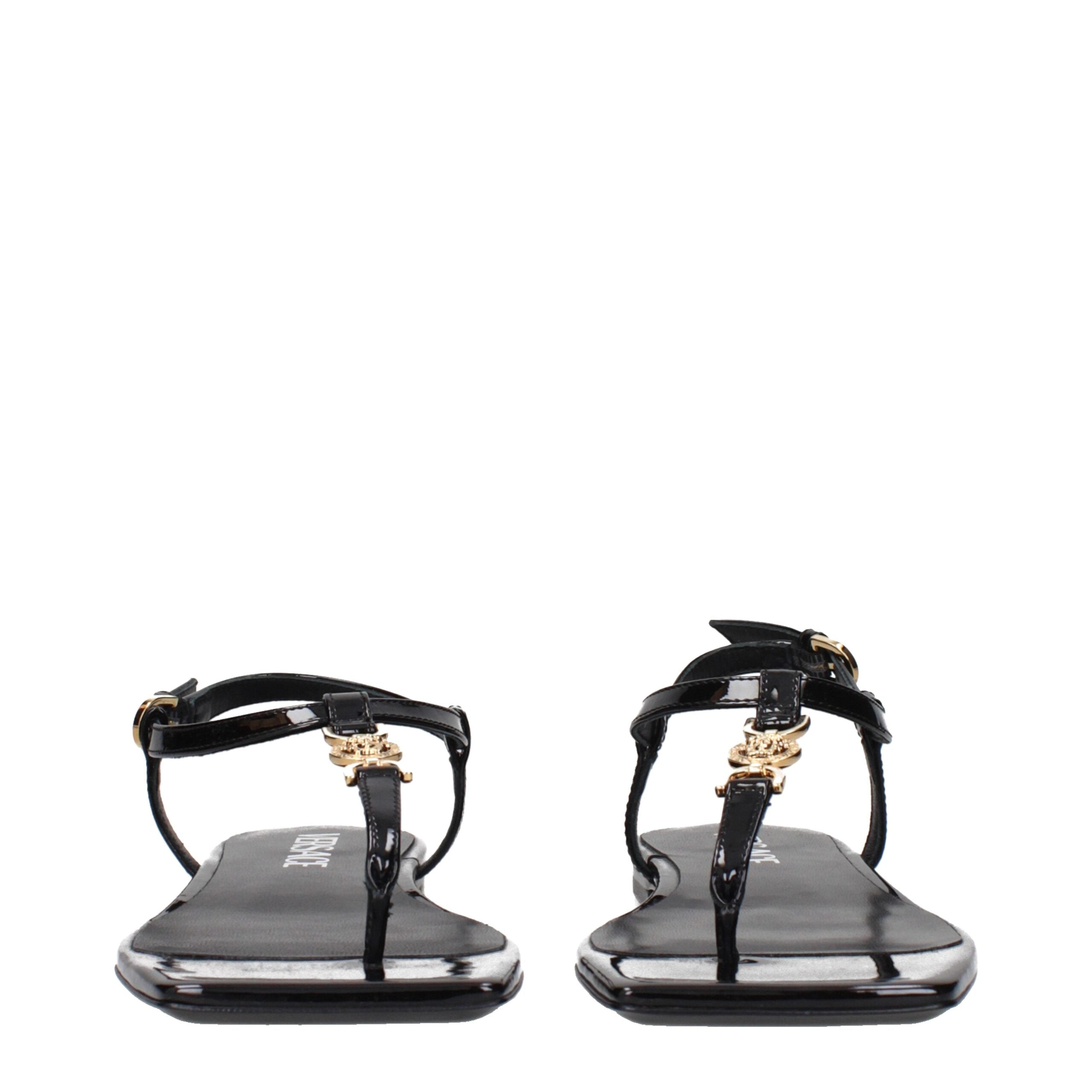 Versace Black Leather Flip-Flop Sandals Versace