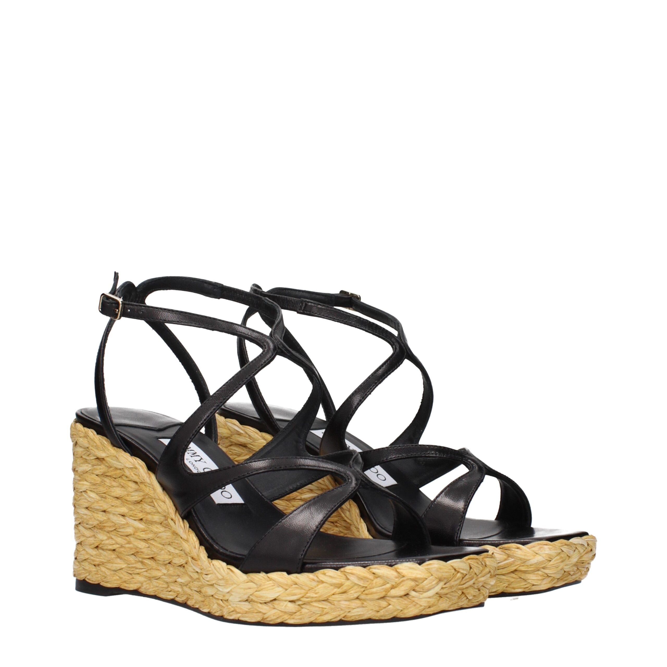 Jimmy Choo Black Leather Wedges Sandals Jimmy Choo