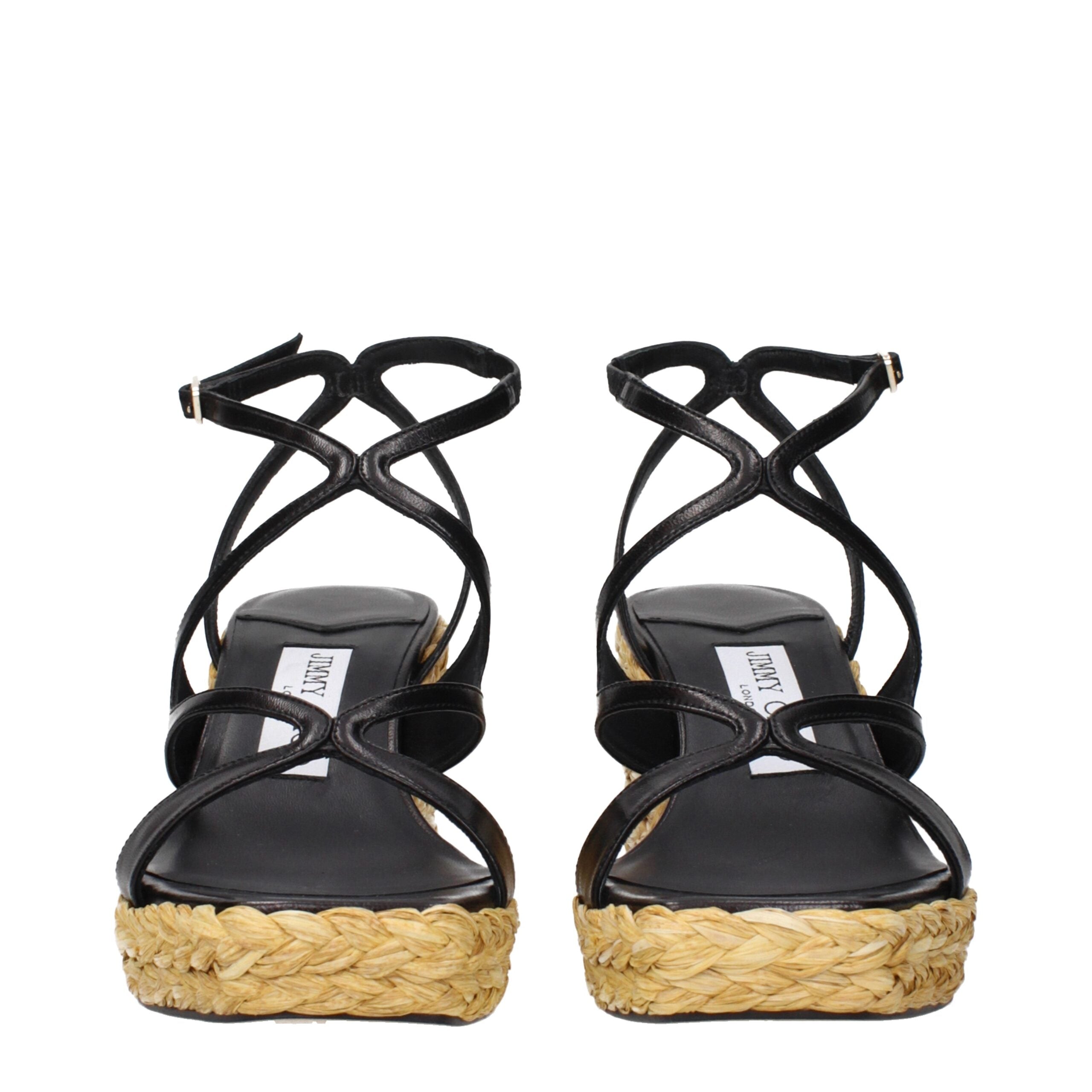 Jimmy Choo Black Leather Wedges Sandals Jimmy Choo
