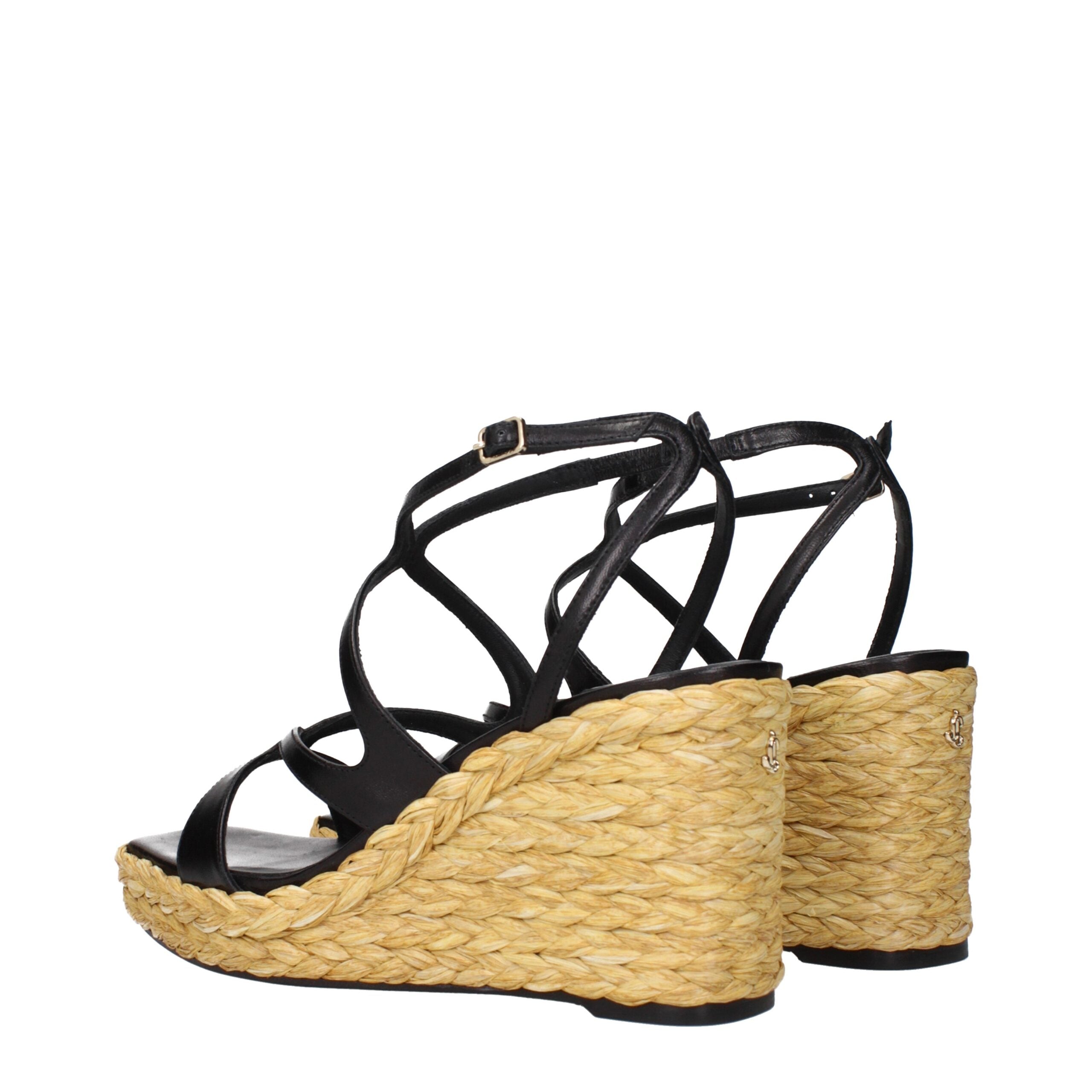 Jimmy Choo Black Leather Wedges Sandals Jimmy Choo