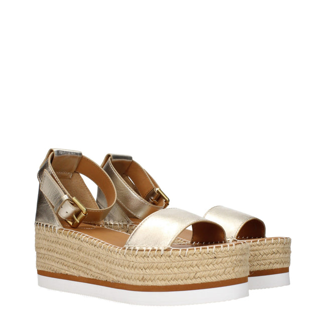 See By Chloé Gold Leather Wedges Sandals See By Chloé