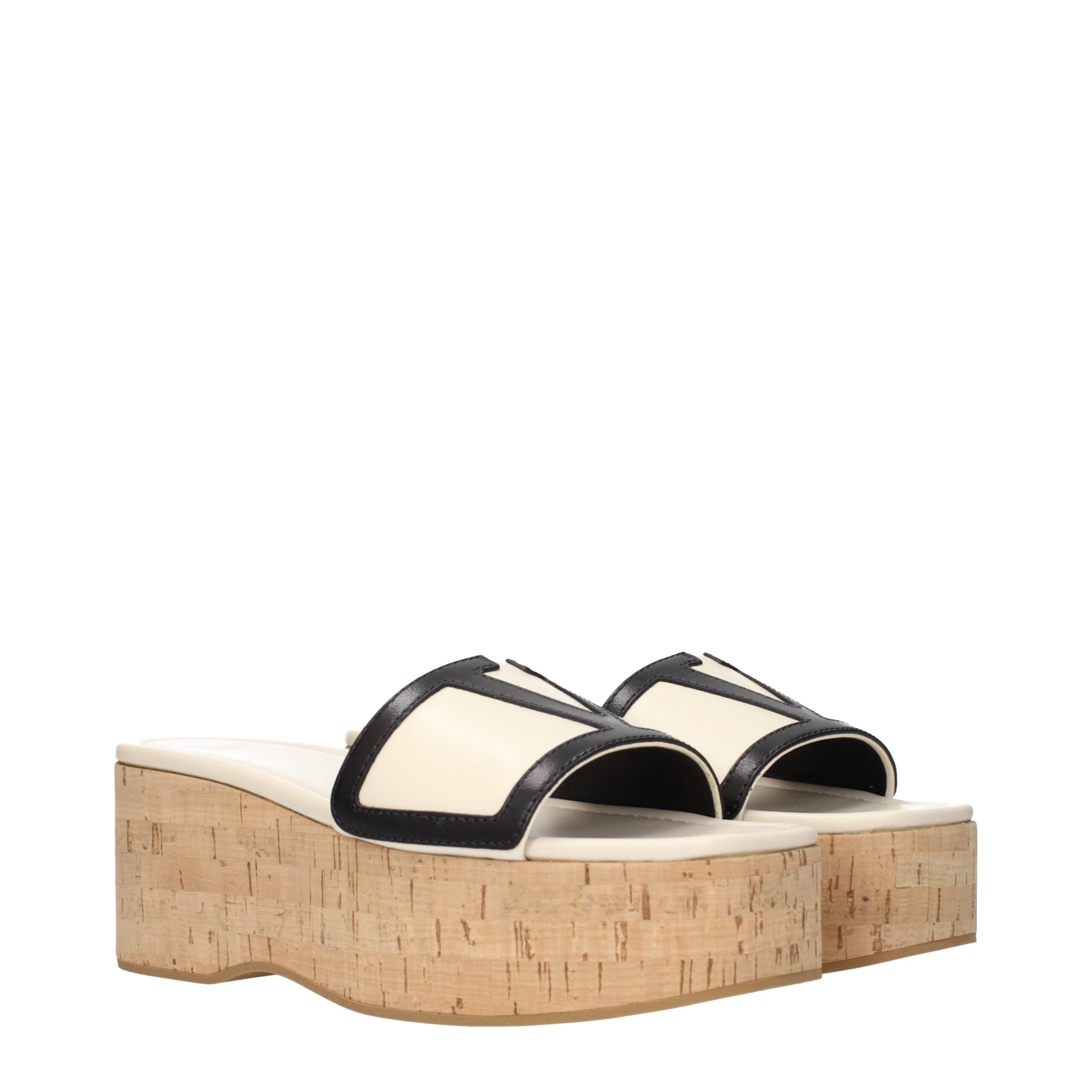 Valentino Garavani Beige Leather Wedges Sandals Valentino Garavani