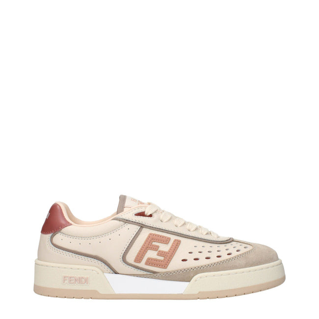 Fendi Beige Leather Low Tops Fendi