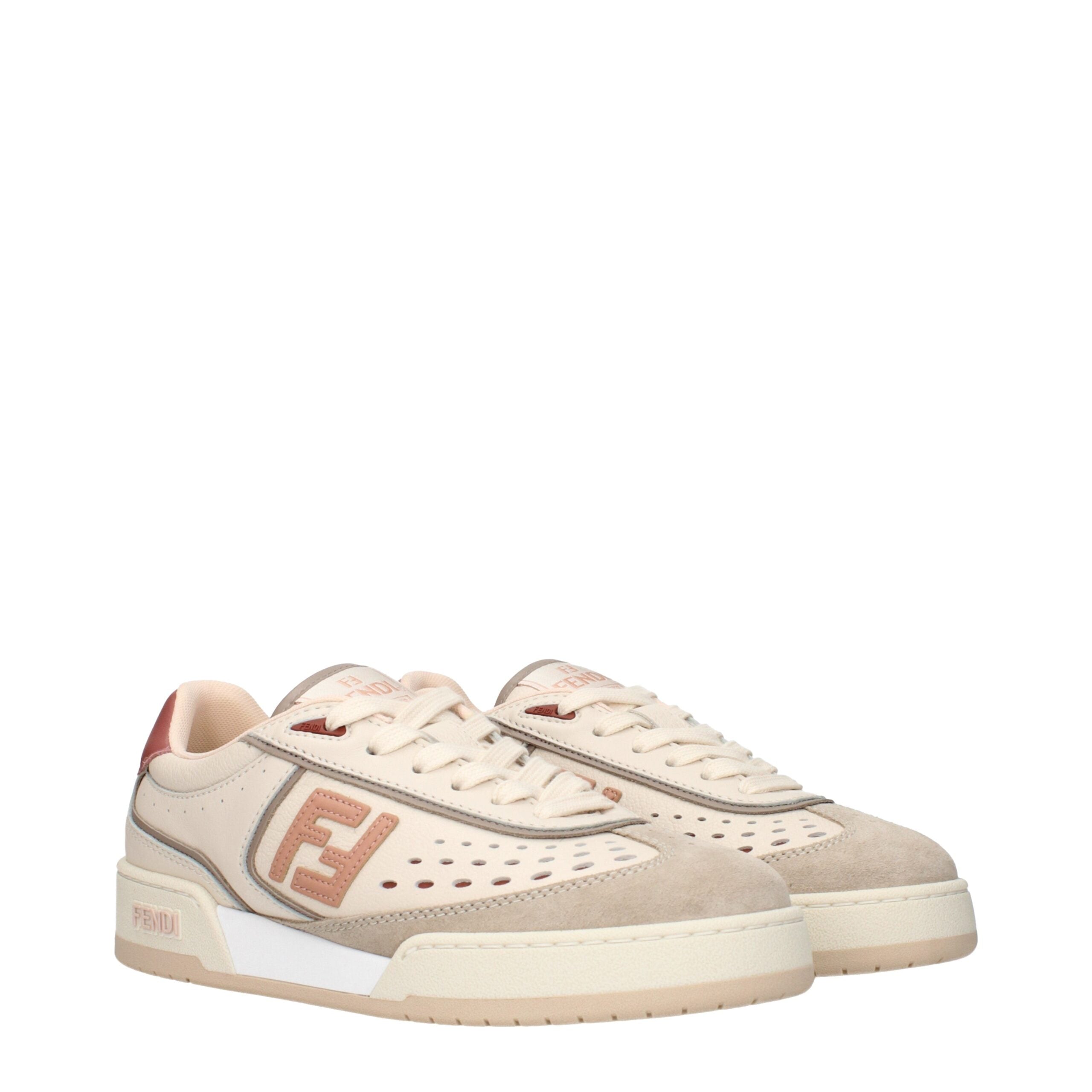 Fendi Beige Leather Low Tops Fendi