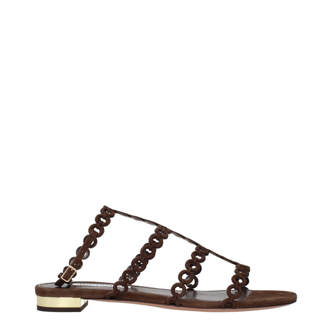 Aquazzura Brown Leather Flat Sandals Aquazzura