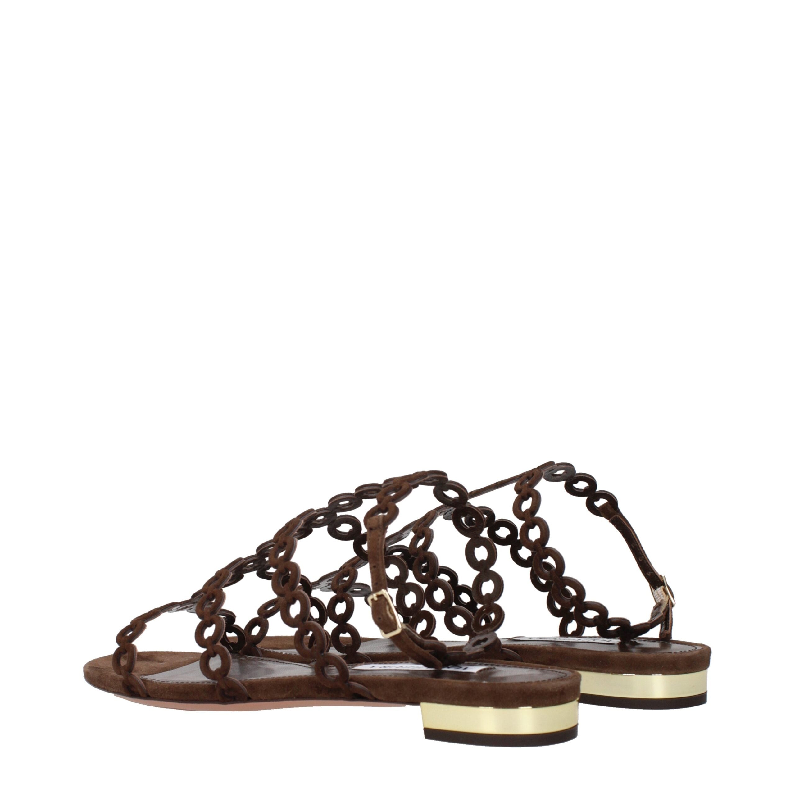 Aquazzura Brown Leather Flat Sandals Aquazzura