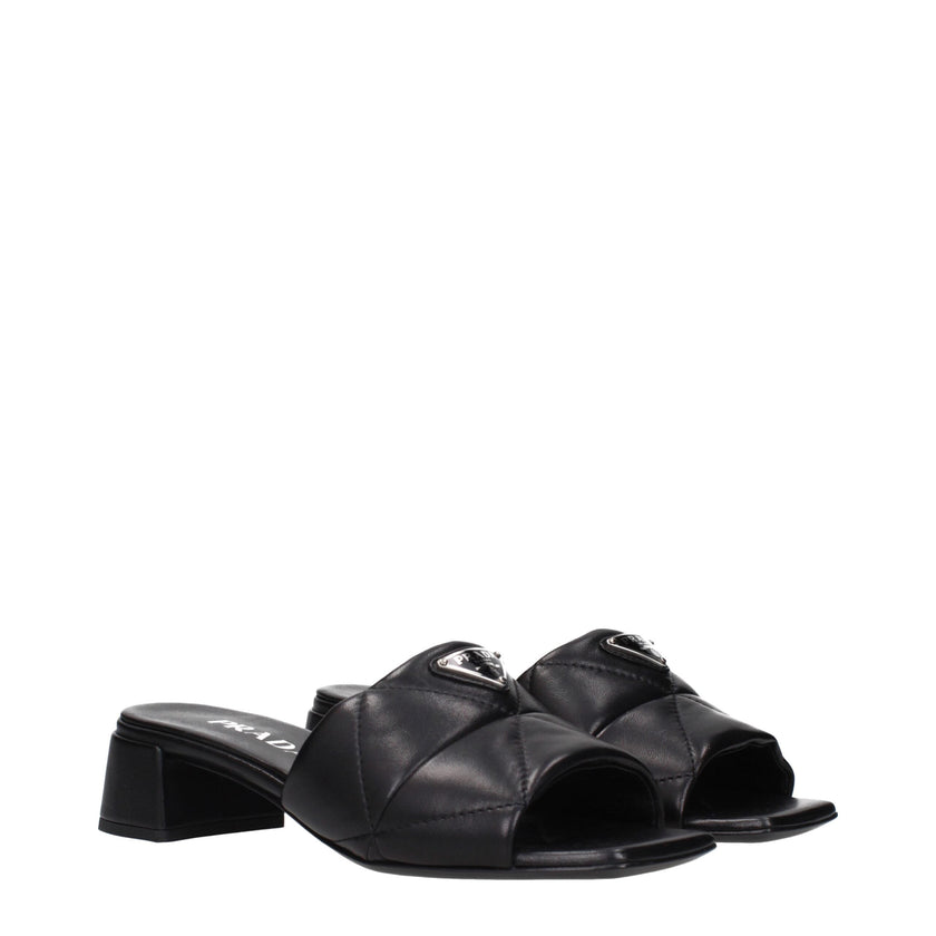 Prada Black Leather Flat Sandals