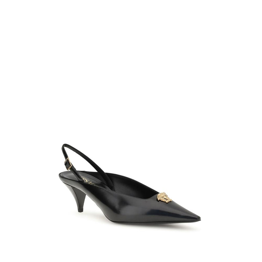 Versace Black Leather Mid Heel Pumps Versace