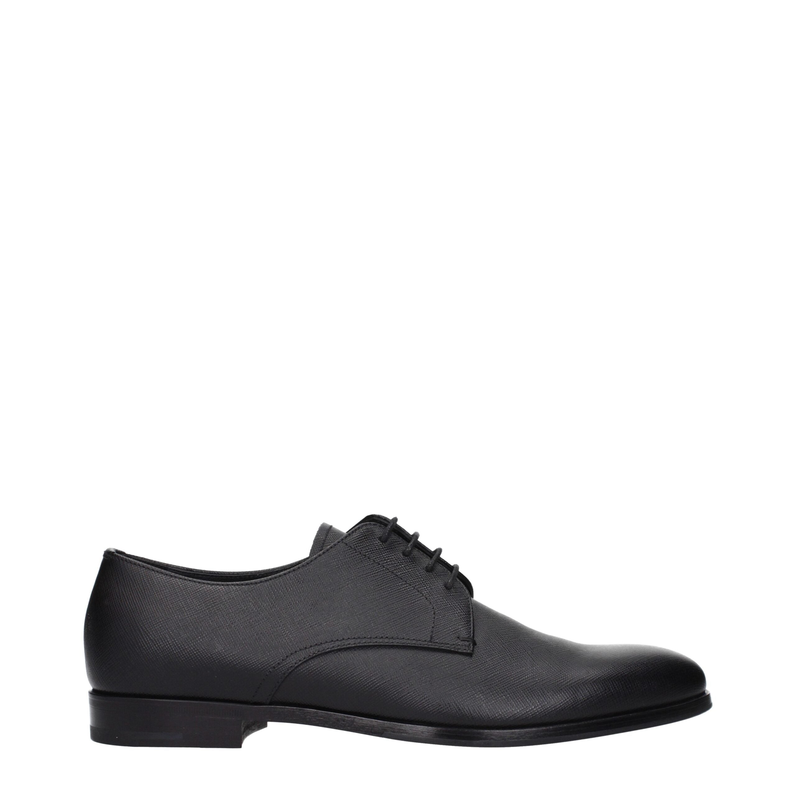 Prada Black Leather Oxfords And Derbies Prada