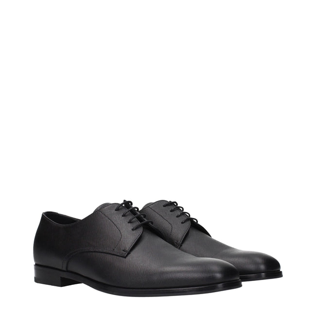 Prada Black Leather Oxfords And Derbies Prada