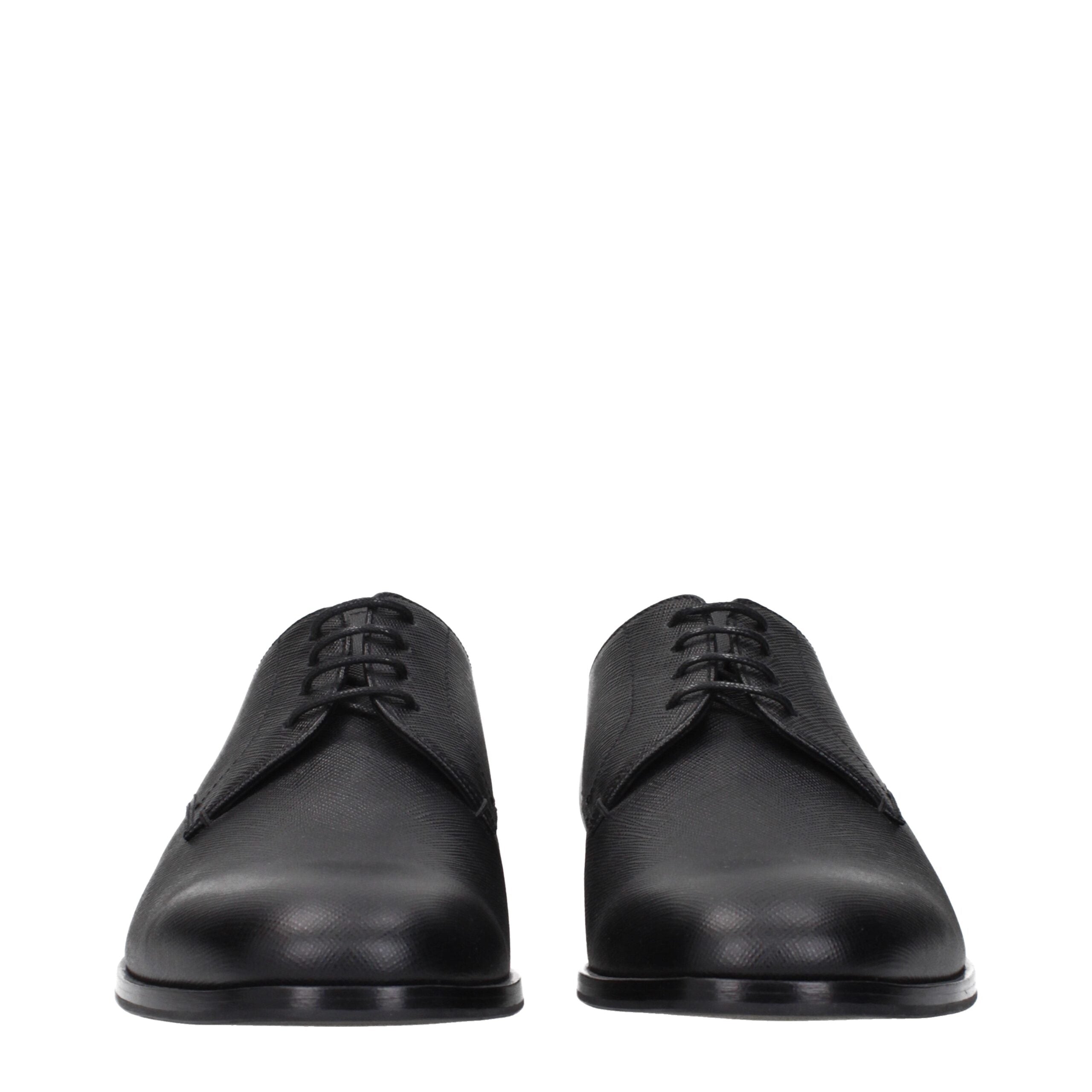 Prada Black Leather Oxfords And Derbies Prada